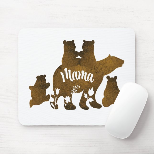 Mama Bear With 4 Cubs Mum of Four Children Gift Mouse Mat (With Mouse)