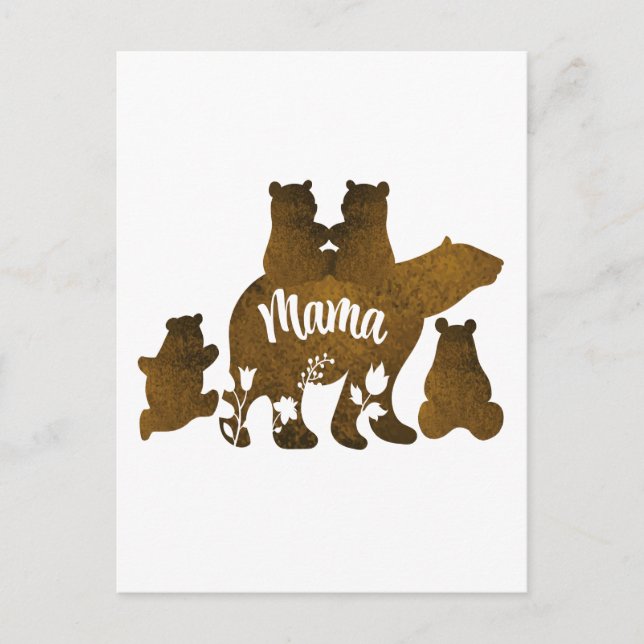 Mama Bear With 4 Cubs Mum of Four Children Gift Postcard (Front)