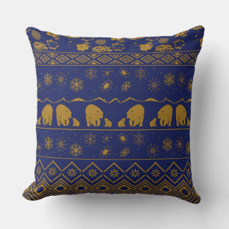 Mama Bear with Baby Bear Pattern in Blue and Gold Cushion