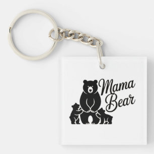 Mama Bear with Cubs Cute Family Bear Key Ring