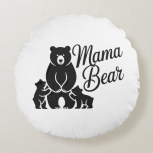 Mama Bear with Cubs Cute Family Bear Round Cushion
