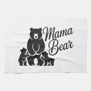 Mama Bear with Cubs Cute Family Bear Tea Towel