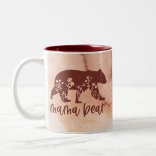 Mama Bear with Flowers Mother's Day Two-Tone Coffee Mug