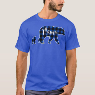 Mama Bear with One 1 Cub Black Blue Buffalo Check T-Shirt