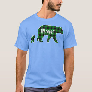 Mama Bear with One 1 Cub Black Green Buffalo Check T-Shirt