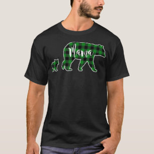 Mama Bear with One 1 Cub Black Green Buffalo Check T-Shirt
