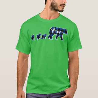 Mama Bear with Three 3 Cubs Black Blue Buffalo Che T-Shirt