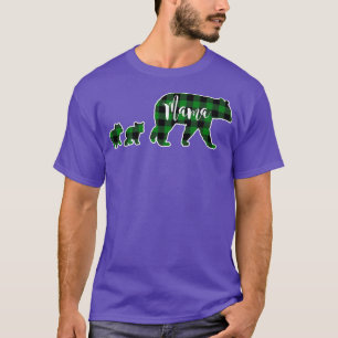 Mama Bear with Two 2 Cubs Black Green Buffalo Chec T-Shirt