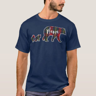 Mama Bear with Two 2 Cubs Tartan Plaid Blue Green T-Shirt