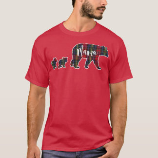 Mama Bear with Two 2 Cubs Tartan Plaid Blue Green  T-Shirt