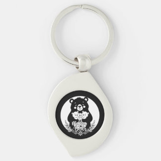 Mama Bear with Two Cubs Heart Line Art Design Key Ring
