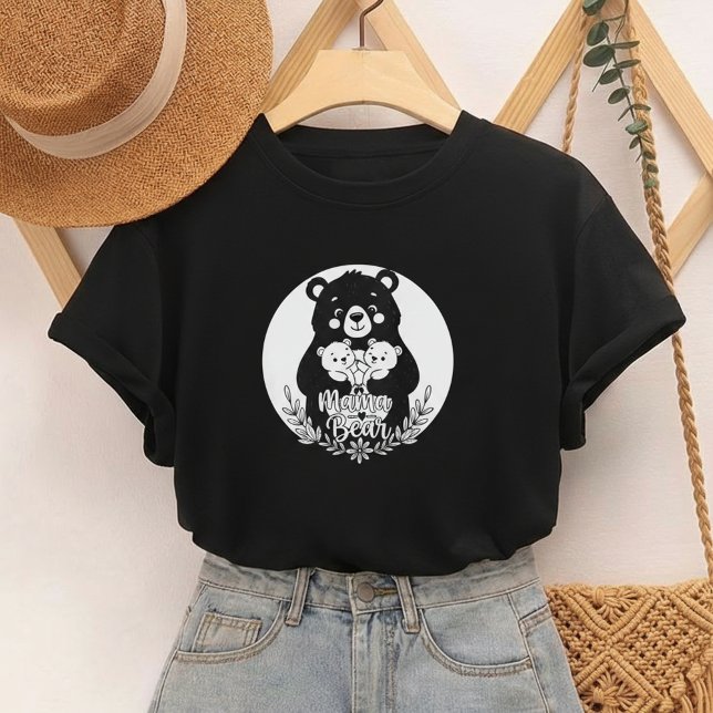 Mama Bear with Two Cubs Heart Line Art Design T-Shirt (Creator Uploaded)
