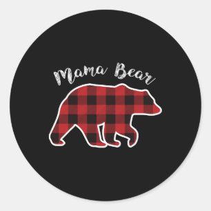 Mama Bear Women Red Plaid Christmas Pajama Family  Classic Round Sticker