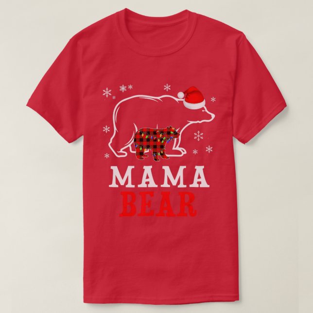 MAMA BEAR  Women Red Plaid Christmas Pajama Family T-Shirt (Design Front)