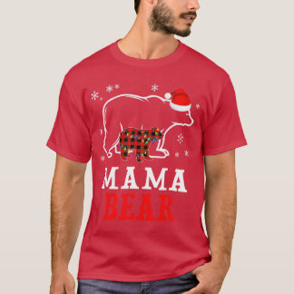 MAMA BEAR Women Red Plaid Christmas Pajama Family T-Shirt