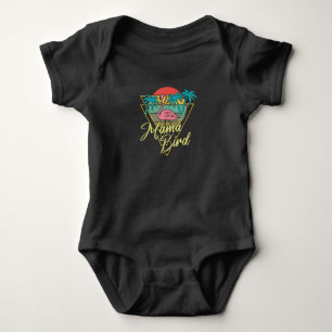 Mama Bird Flamingo Sunset Palm Tree Beach 80s Baby Bodysuit