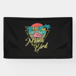 Mama Bird Flamingo Sunset Palm Tree Beach 80s Banner