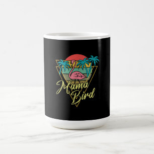Mama Bird Flamingo Sunset Palm Tree Beach 80s Coffee Mug