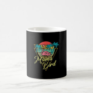 Mama Bird Flamingo Sunset Palm Tree Beach 80s Coffee Mug