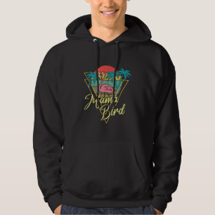 Mama Bird Flamingo Sunset Palm Tree Beach 80s Hoodie