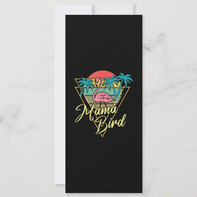 Mama Bird Flamingo Sunset Palm Tree Beach 80s Invitation (Front)