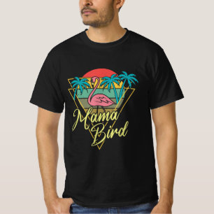 Mama Bird Flamingo Sunset Palm Tree Beach 80s T-Shirt
