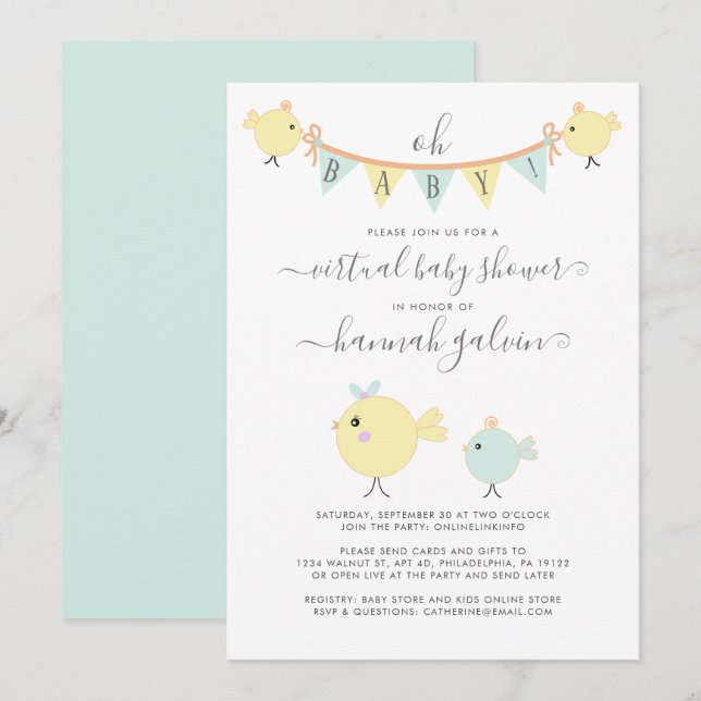 Mama Bird Little Chick Virtual Baby Shower Invitation (Front/Back)