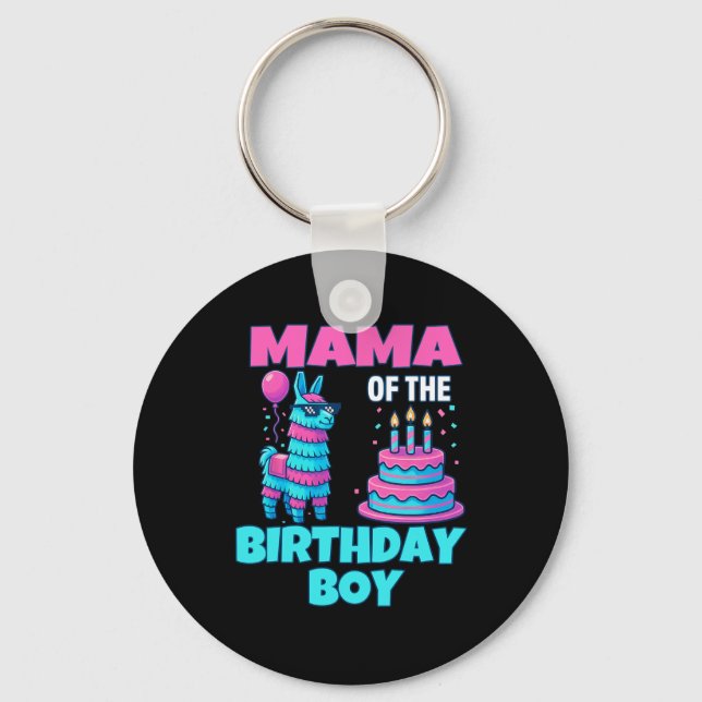 Mama Birthday Boy Llama Pinata Party Family Mathin Key Ring (Front)