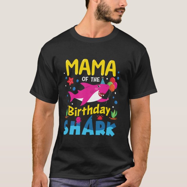 Mama Birthday Kids Shark Mum Party Matching Family T-Shirt (Front)