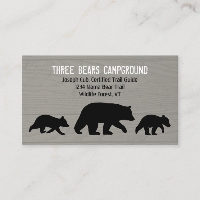 Mama Black Bear with Cubs Silhouettes | Wildlife Business Card (Front)