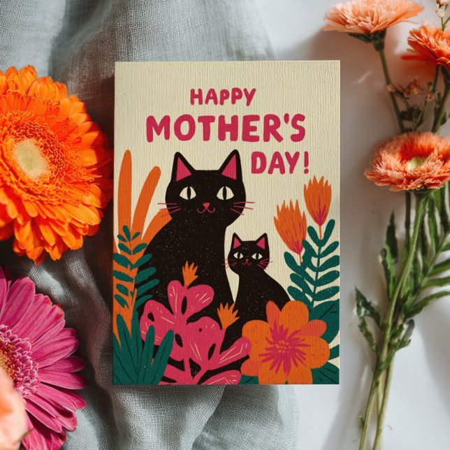 Mama Black Cat& Kitten Floral Happy Mother's Day Card (Creator Uploaded)