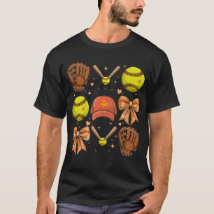 Mama Bow Cute Softball Mum Women Game Day Sports T-Shirt