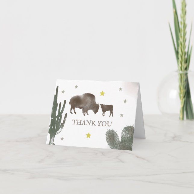 Mama Buffalo Cactus Boy Baby Shower Thank You Card (Front)