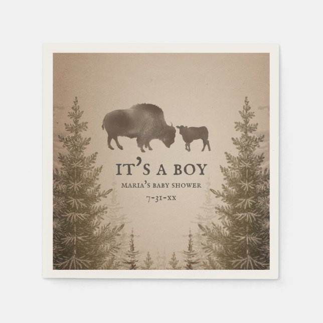 Mama Buffalo Evergreen Boy Baby Shower Napkin (Front)