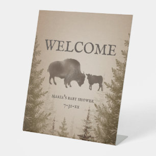 Mama Buffalo Evergreen Boy Baby Shower Pedestal Sign