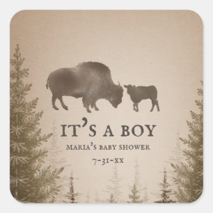 Mama Buffalo Evergreen Boy Baby Shower Square Sticker