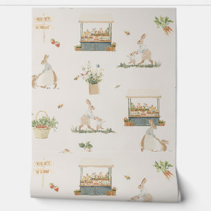 Mama Bunny and baby Easter nursery Farm print Wallpaper