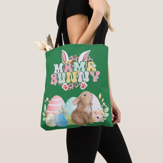 MAMA Bunny Easter Group Eggs Hoppy Easter day Tote Bag (Close Up)