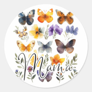 Mama Butterflies Floral Summer Mothers Day Graphic Classic Round Sticker