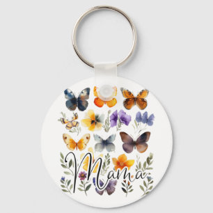 Mama Butterflies Floral Summer Mothers Day Graphic Key Ring