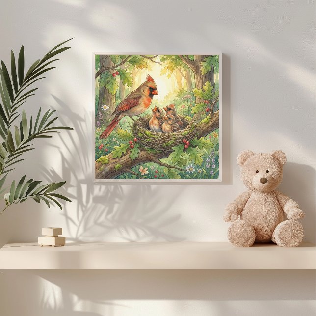 Mama Cardinal and Her Chicks Nursery Poster (Creator Uploaded)