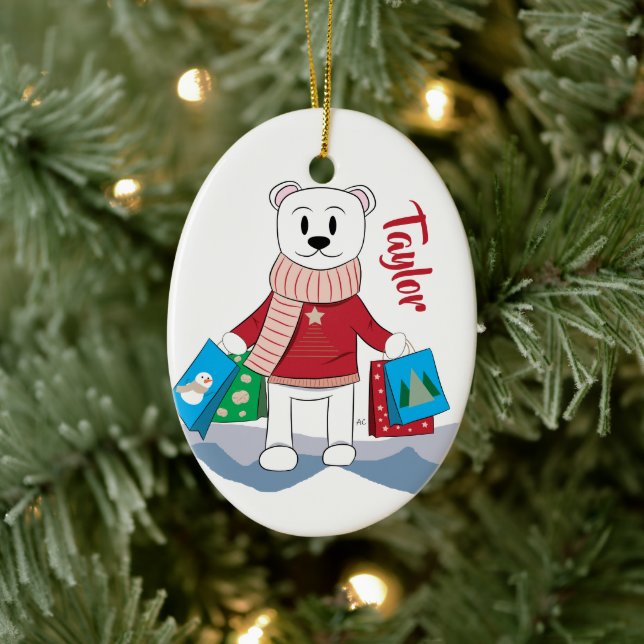 Mama Cartoon Polar Bear Christmas Ornament (Tree)