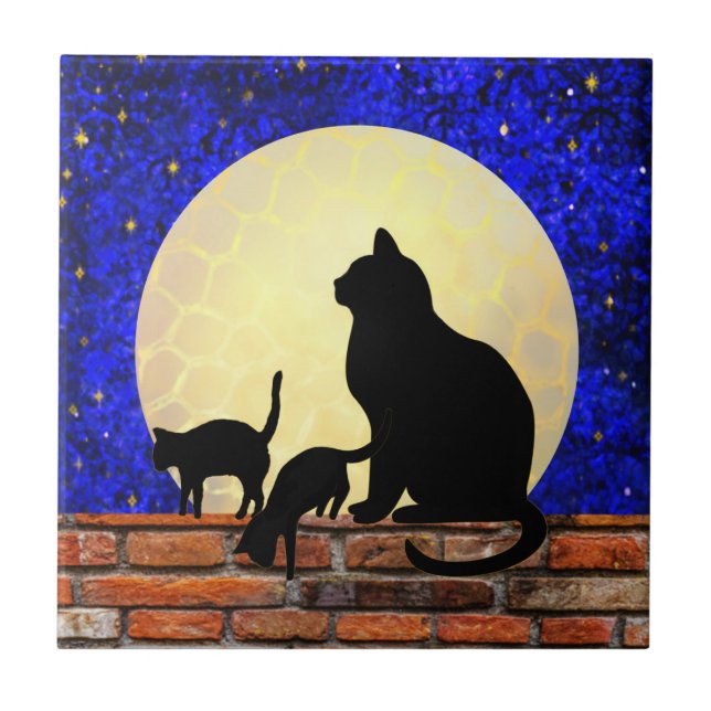 Mama Cat and Kittens Ceramic Tile (Front)