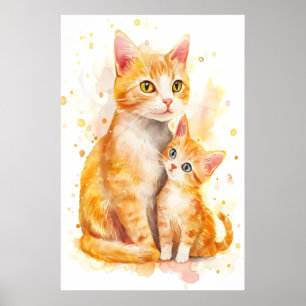 Mama Cat Watercolor Nursery Print, Mummy and Me Poster