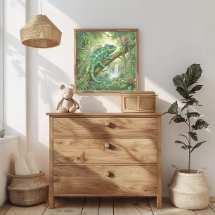 Mama Chameleon and Babies Nursery Poster