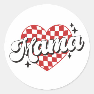 Mama Chequered Heart  Classic Round Sticker
