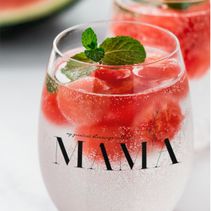 Mama   Chic Boho Lettering & Floral Stemless Wine Glass