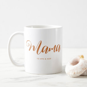 Mama Chic Boho Script and Heart with Kids Names Coffee Mug
