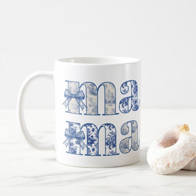 Mama Chinoiserie Coquette Bow Mother's Day Coffee Mug (With Donut)