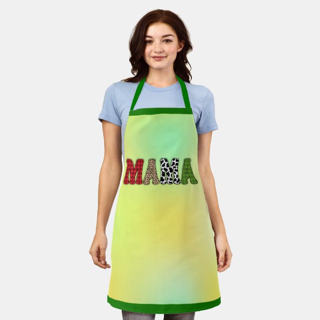 Mama Christmas Plaid Pattern Design Apron (Worn)